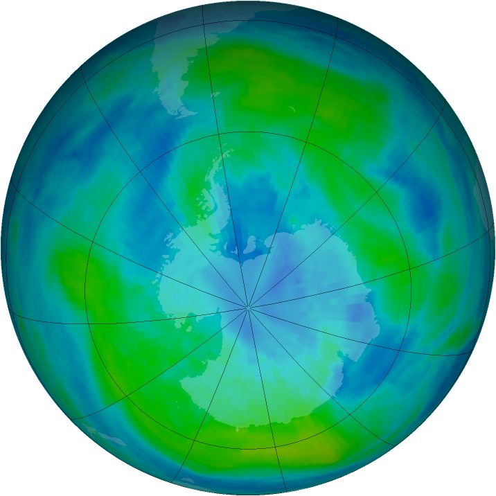 Antarctic ozone map for 29 March 1985
